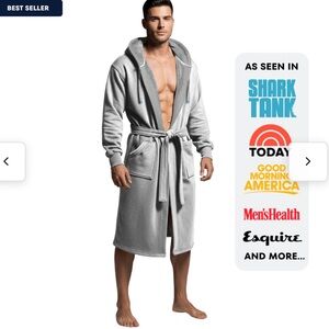 Like new size S/M men’s DudeRobe in grey. So comfy. Great pockets. Hooded terry